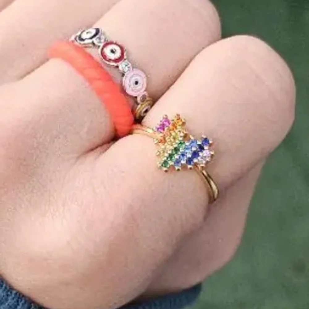 925 Colorful Heart Sterling Silver Ring Sz 7